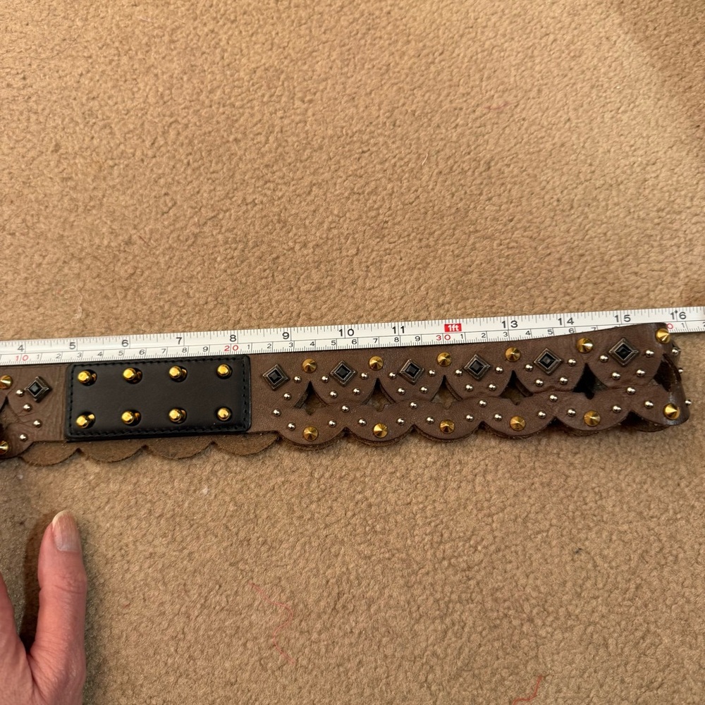 Etro Milano Brown Leather Metal Studded bikercore belt size 31 to 33 - Picture 9 of 17